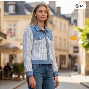 Nanette Lepore Light Blue Tweed & Denim Cropped Jacket